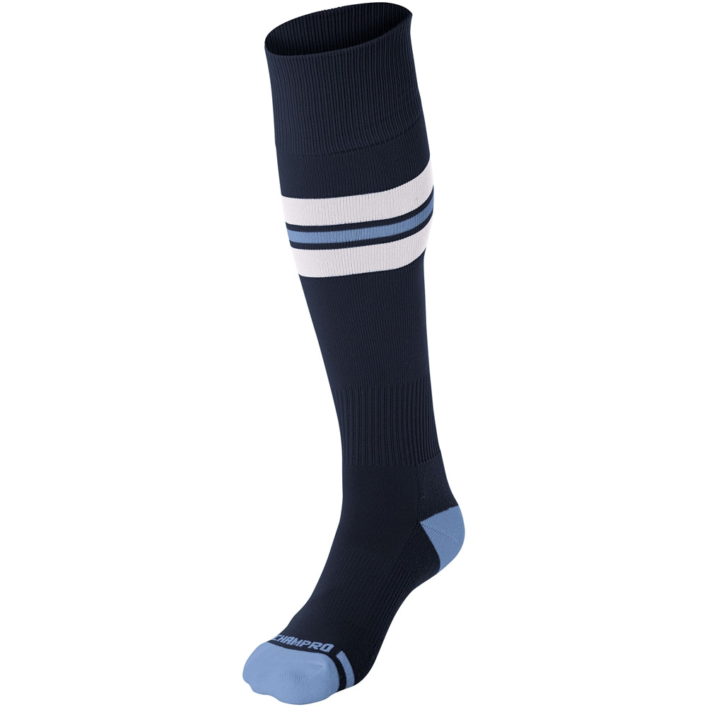 IVL Navy/Columbia Blue/White Knee High Uniform Socks – Final Score