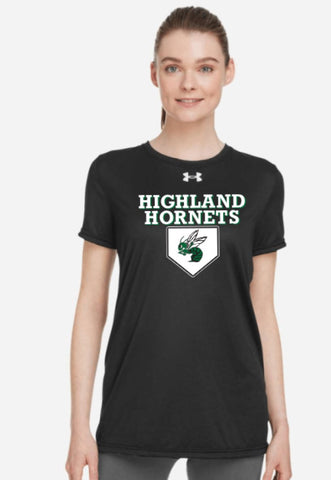 Highland Baseball Womens Black UnderArmour Tech T-Shirt